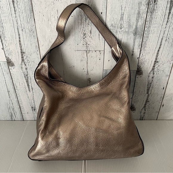 Vince Camuto Metallic Gray Pebbled Leather Shoulder Bag Purse - Picture 2 of 14